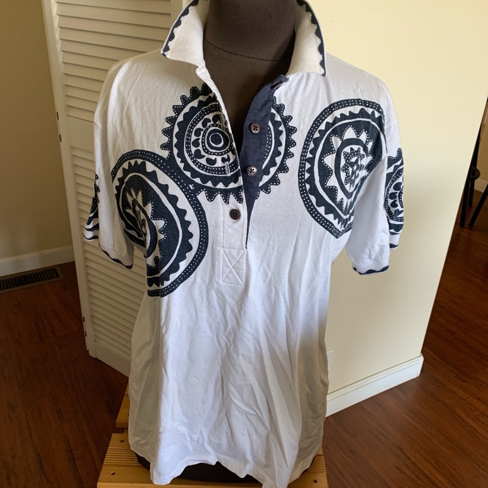 Head White Polo with Navy Circular Motifs